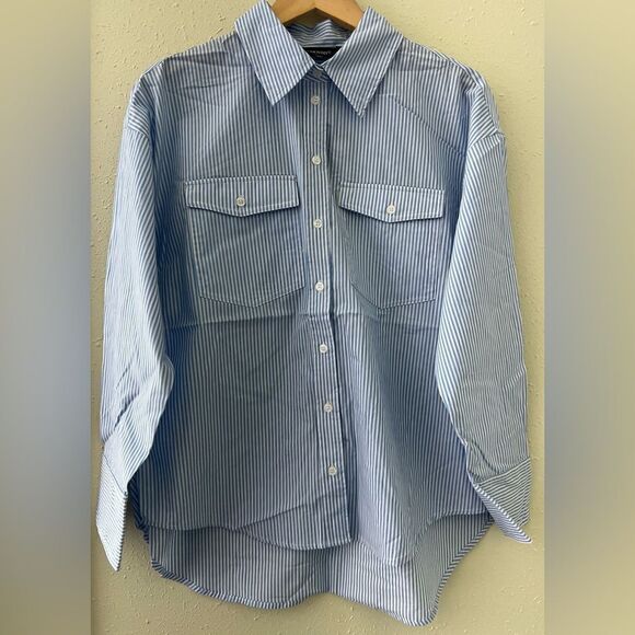 NWT Blank NYC Oversized Stripe Collared Shirt in Blue Sky Size L - Picture 5 of 12